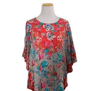 Tolani Collection Narissa Colorful Floral Caftan Tunic Top Womens M Art Modal